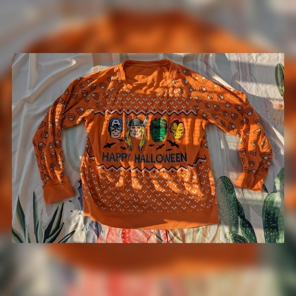 Marvel's The Avengers Jack Kirby Orange Happy Halloween Ugly Holiday Sweater - Picture 4 of 5